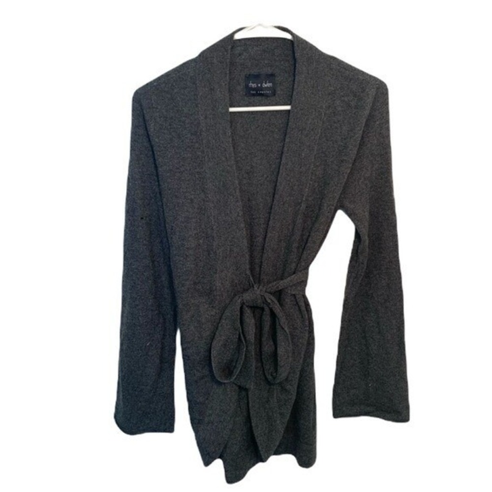 Rhys Dwfen Women's Size Small Wrap Cardigan Sweater Dark Gray 100% Cashmere